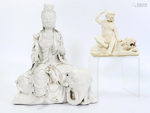 2 Chinese Blanc de Chine Figures and Animals