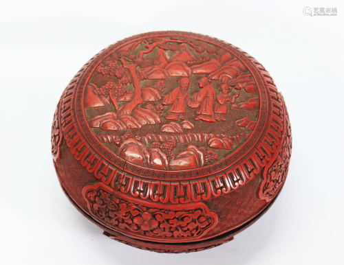 Chinese Early 19 C Cinnabar Lacquer Round Box