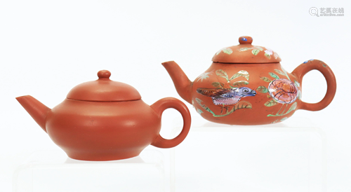 2 Chinese 19 C Yixing Teapots Standard & Enameled