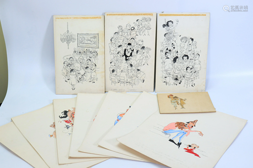 16 Vintage 1940 /1960 Hand Drawn Cartoons