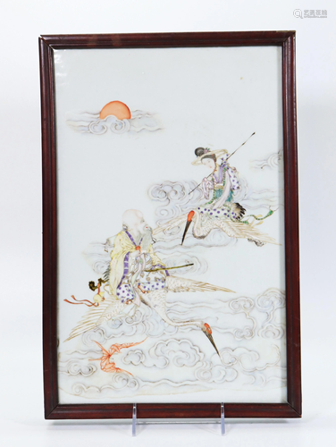 Chinese Porcelain Plaque: Xiwangmu & Shouxing