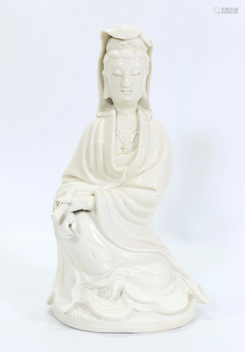 Chinese 18/19 C Blanc de Chine Porcelain Guanyin