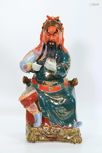 Large Chinese Enameled Porcelain Guandi Figure