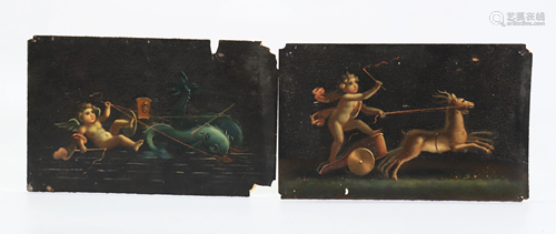 2 Italian 19 C Oils on Paper after Pompeii Frescos