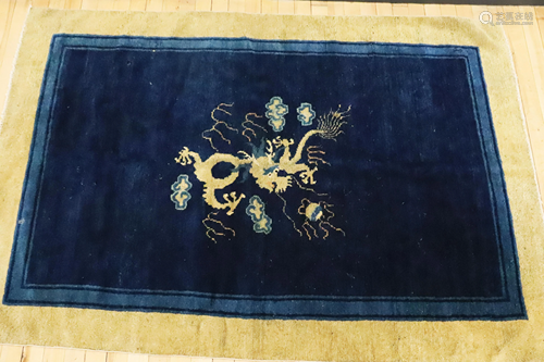 Chinese Wool Blue Dragon Carpet with Gold Border