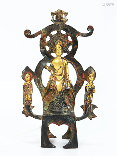 Chinese Gilt Bronze Buddha Triad on Stand