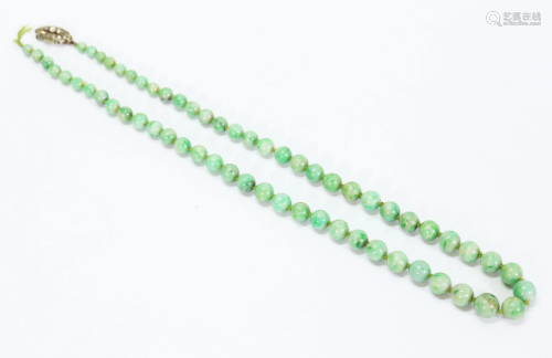 Chinese Vintage Green Jadeite Bead Necklace