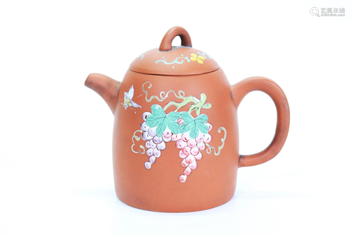 Chinese Enameled Yixing Tall Teapot