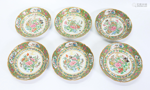 Set 6 Chinese 19 C Famille Rose Porcelain Plates