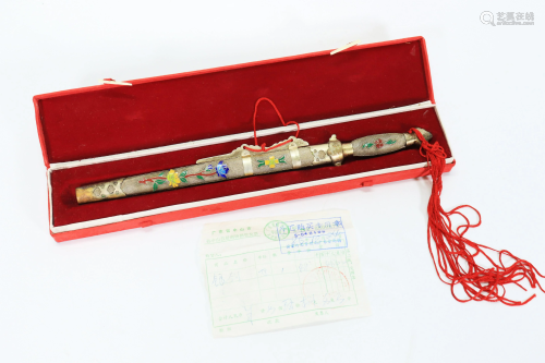 Chinese Silvered Metal & Cloisonne Knife