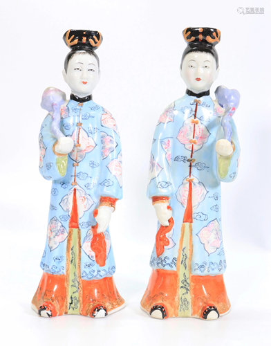 Mirror Pair Chinese Export Porcelain Lady Figures