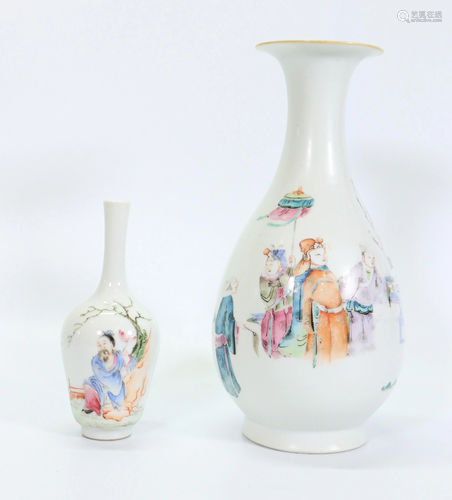 2 Chinese Famille Rose Enameled Porcelain Vases