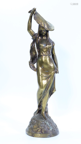 Campagne: La Rosee; Bronzed Metal Lady Sculpture
