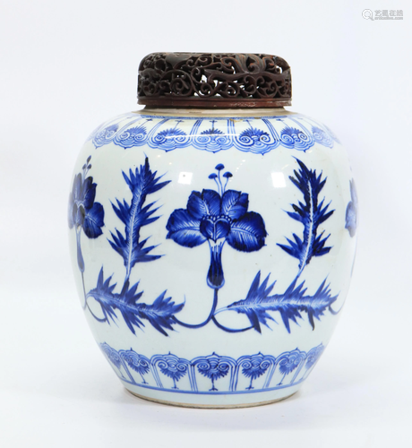 Chinese Kangxi Blue & White Porcelain Ginger Jar