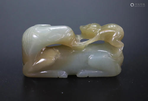 Chinese Qing Horse & Monkey Celadon Jade Toggle