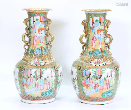 Pr Chinese 19 C Rose Mandarin Porcelain Vases