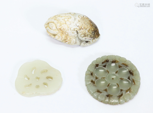 3 Chinese Jades; White, Chicken Bone, & Celadon