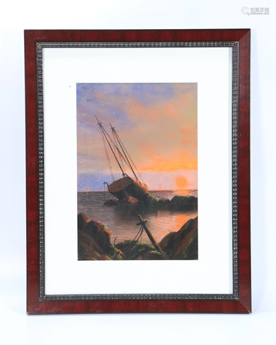 Shipwreck Sunrise/Sunset; Pastel on Board