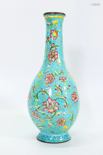 Chinese Turquoise Canton Enamel on Bronze Vase