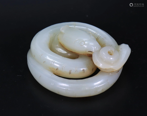 Chinese Pale Celadon Jade Astrological Snake