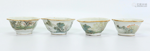 4 Chinese Qing Artist Painted Porcelain Teabowls