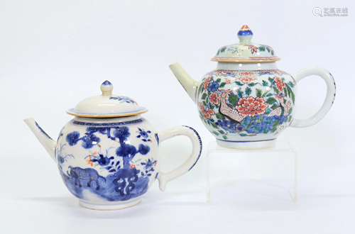 2 Chinese 18 C Blue White Enamel Porcelain Teapots