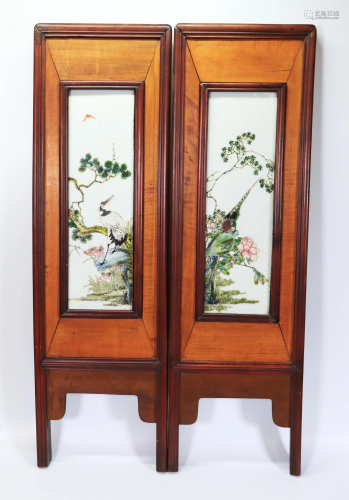 2 Chinese Enameled Porcelain Plaques with Frames