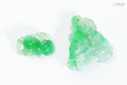 2 Chinese Natural Icy Green Jadeite Pendants