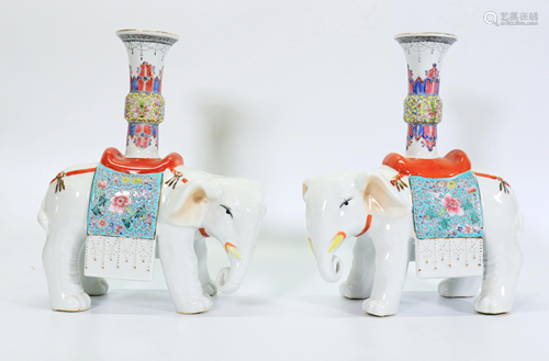 Opposing Pr Chinese White Porcelain Elephants