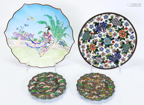 4 Chinese Enamel on Bronze Plates