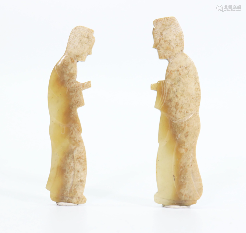 2 Chinese Archaistic Jade Opposing Male Figures