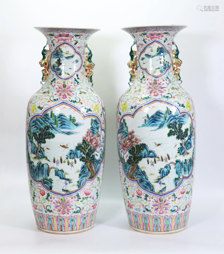 Large Pr Chinese Famille Rose Porcelain Vases