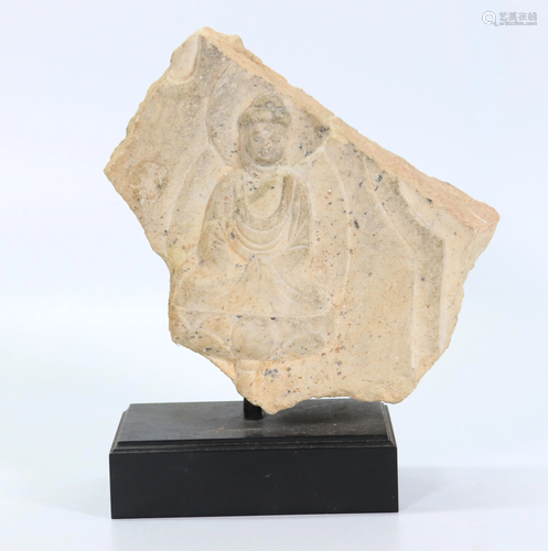 Chinese Carved Stone Fragment Lotus Seated Buddha