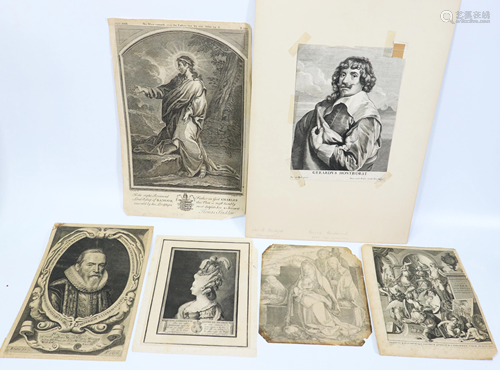 6 European 16/18 C Engravings; Durer, vanDyck etc