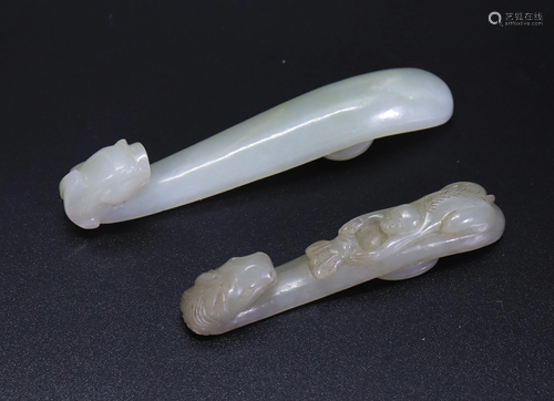 Chinese 18/19 C Jade Belt Hooks Dragon & Horse