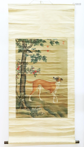 After Lang Shih Ning; Qianlong Palace Dog Painting