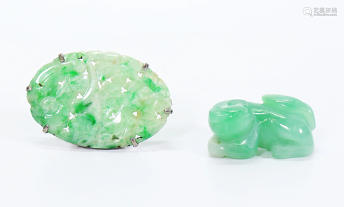 Chinese Natural Green Jadeite Dog Toggle & Plaque