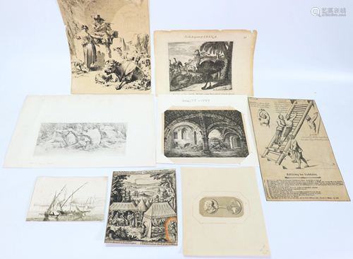 8 European 17/18 C Engravings; Salvator Rosa Etc