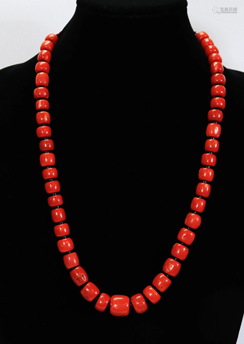 Tibetan Aka Coral Bead Necklace; 113.2G