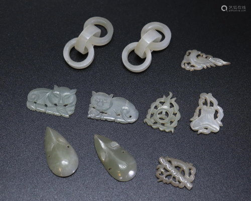 10 Chinese 19 C Carved White Jade Earrings, Jewels
