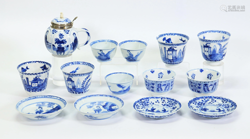 14 Chinese Kangxi Blue & White Porcelains