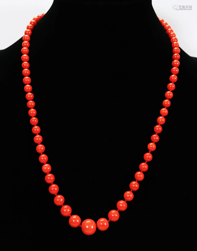 Very Fine Dark Coral Bead Necklace; 44.4G