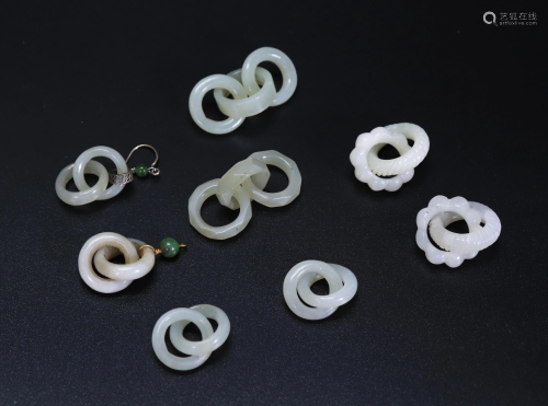 8 Chinese Qing 2 or 3 Ring White Jade Earrings