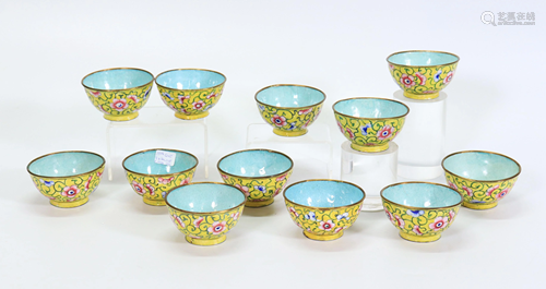 Set 12 Chinese 19 C Canton Yellow Enamel Wine Cups