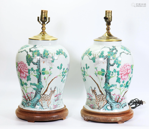 Opposing Pr Chinese Famille Rose Porcelain Lg Jars