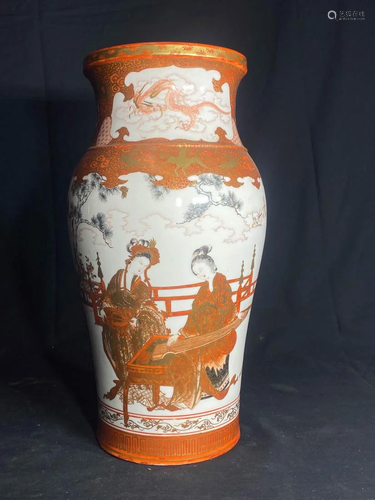 Japanese Kutani Porcelain Vase with Figural Scene