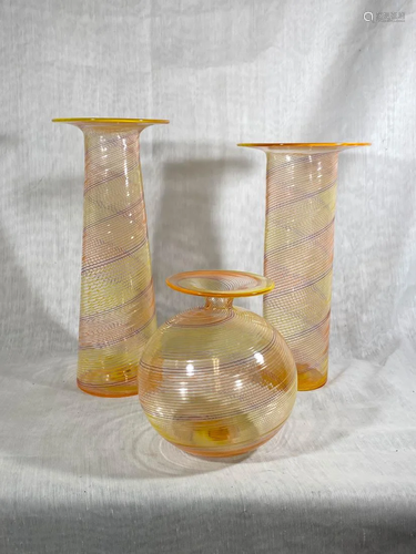 Group of Three Modern Art Glass Vases - Signed