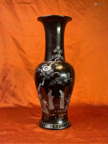 Chinese Lacquer Vase with Mother Pearl Inlay