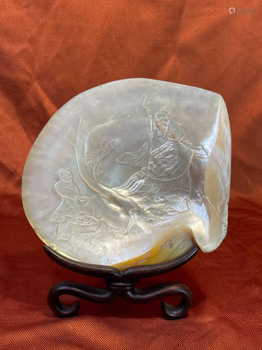 Large Chinese Carved Mother of Pearl Shell