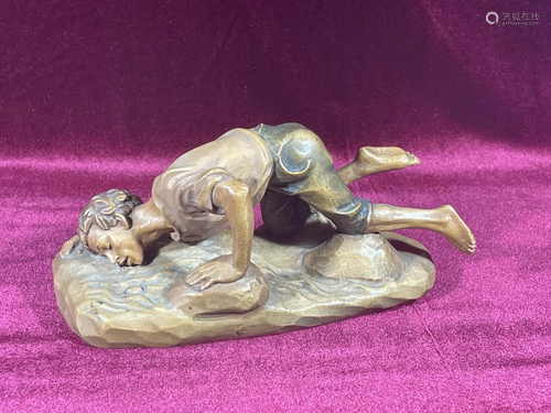 Anri Wood Carving - young Man Fall